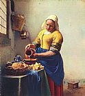 Johannes Vermeer Canvas Paintings - the Milkmaid